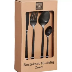 Discount Bestek Zwart 16-Delig Borden & Bestek