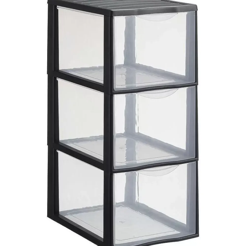 Cheap Ladekast 3 Lades Hoog Zwart Opbergboxen & Lades